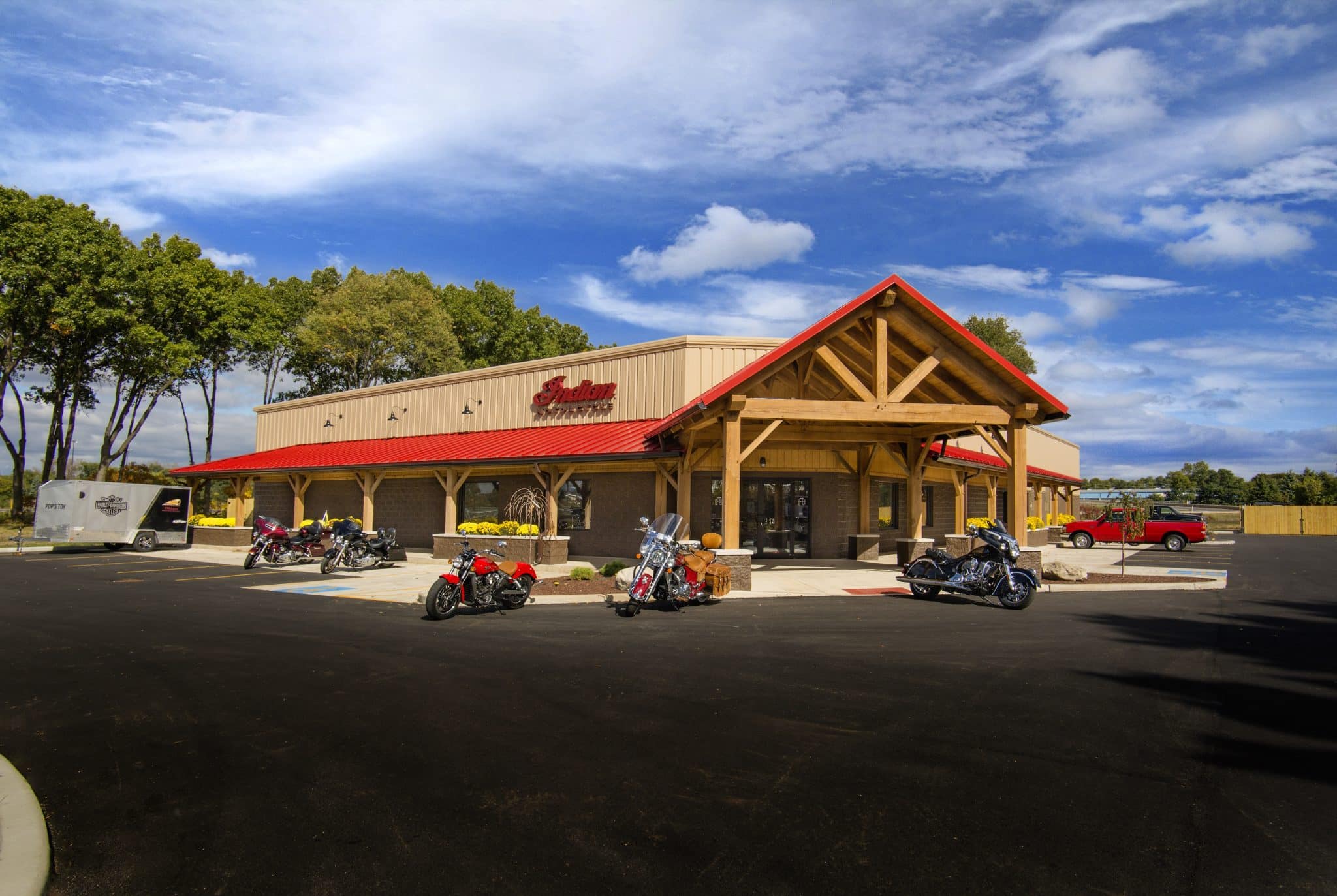 exterior shot of Elkhart Indian Motorcycle on sunny day