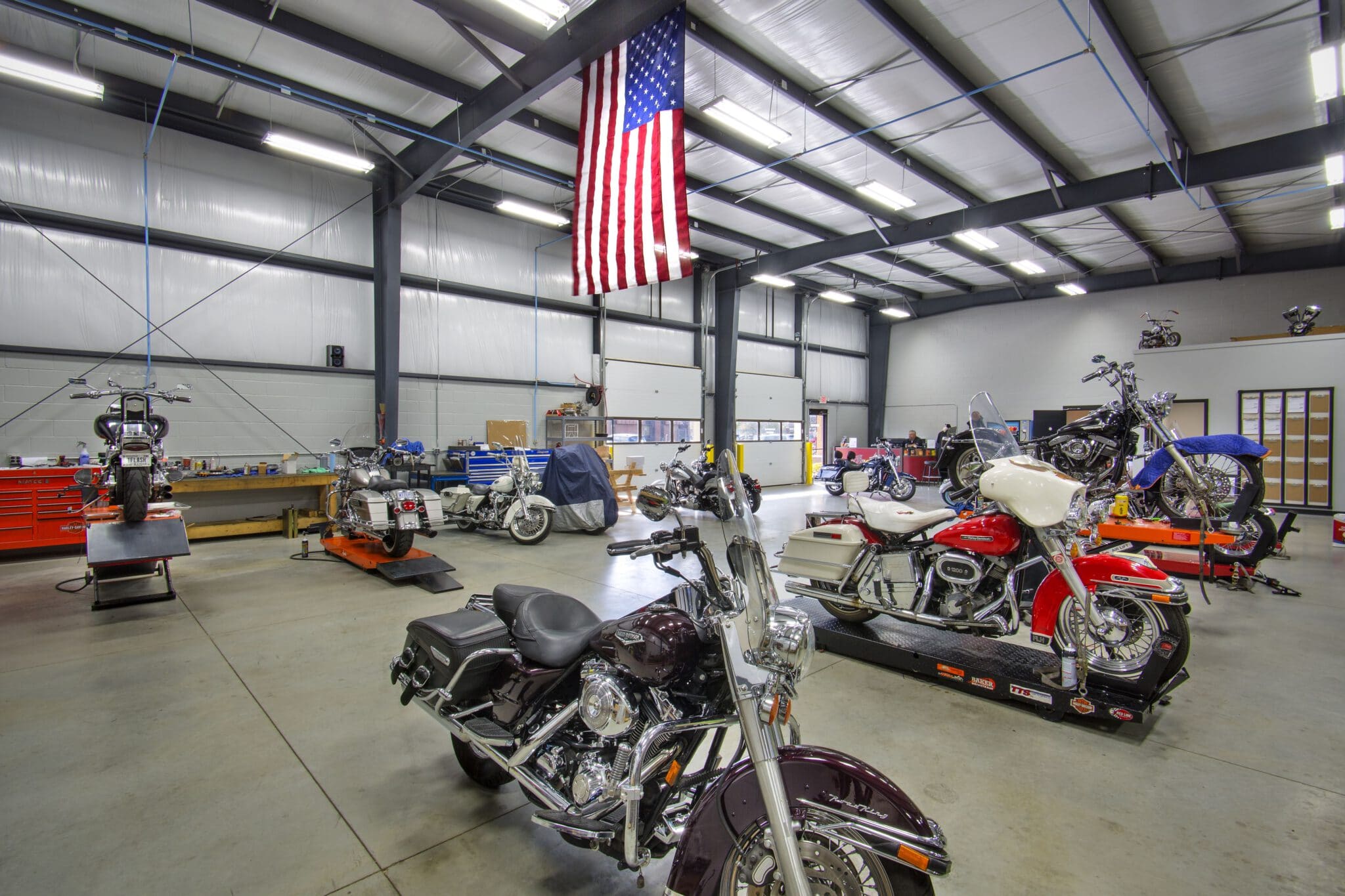 interior shot of Elkhart Indian Motorcycle workshop