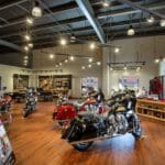 Interior shot of renovated Elkhart Indian Motorcycle showroom