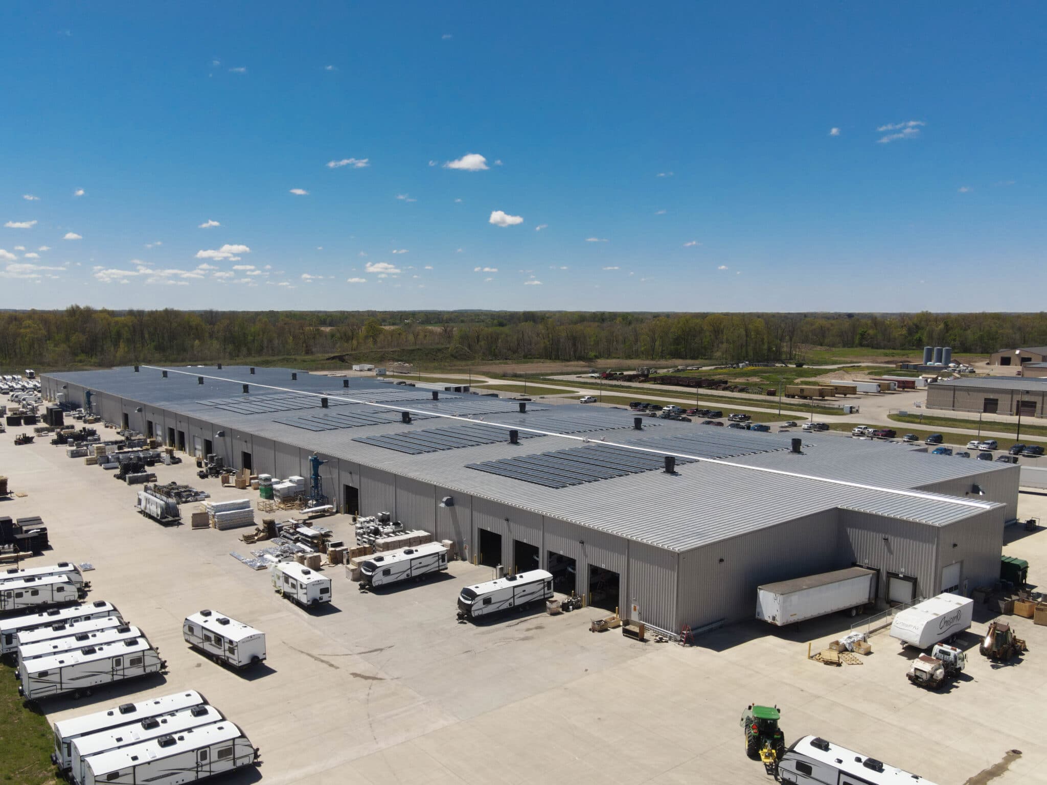 aerial shot of Cruiser RV plant with solar panels on roof