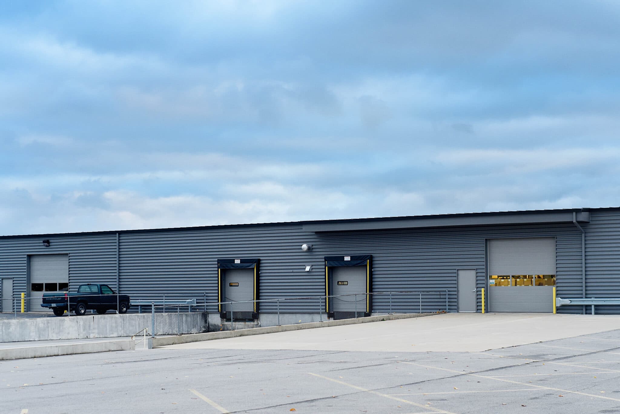 industrial building with two truck docks and two overhead doors