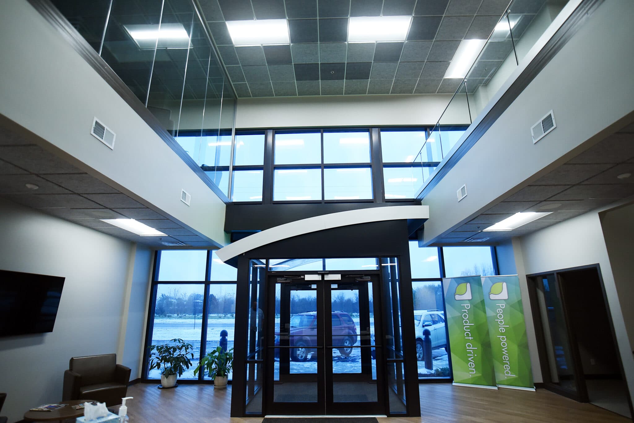 interior shot of Genesis Products lobby and front doors