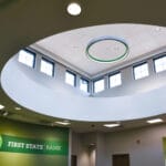 beautiful skylight of bank lobby