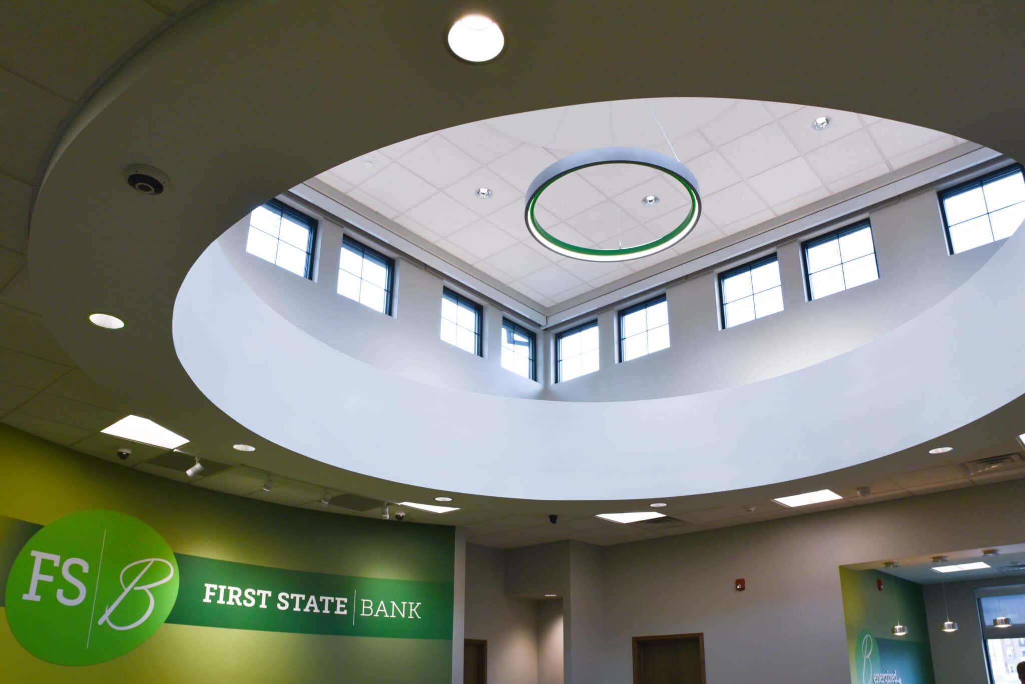 beautiful skylight of bank lobby