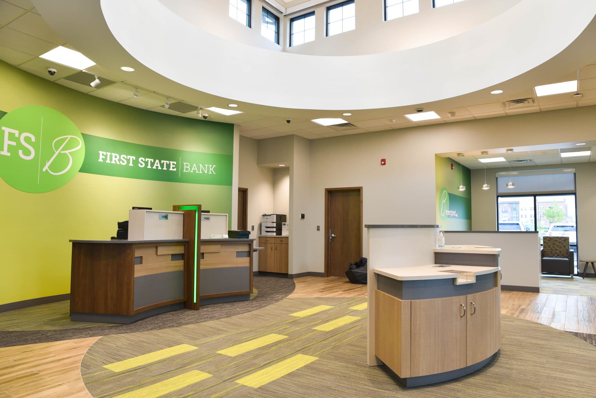 newly built First State Bank South Bend location lobby