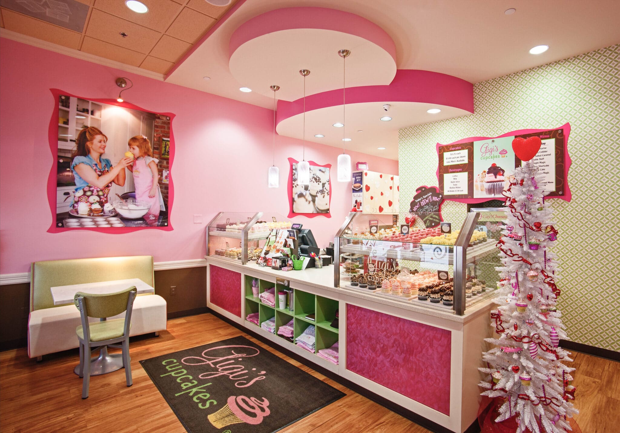 Interior shot of Gigi's Cupcakes front counter and cupcake display