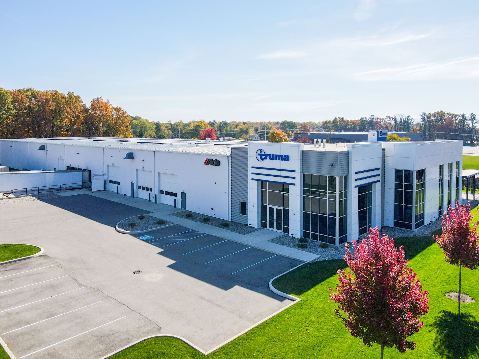 Aerial shot of Truma Corp building in Elkhart Indiana