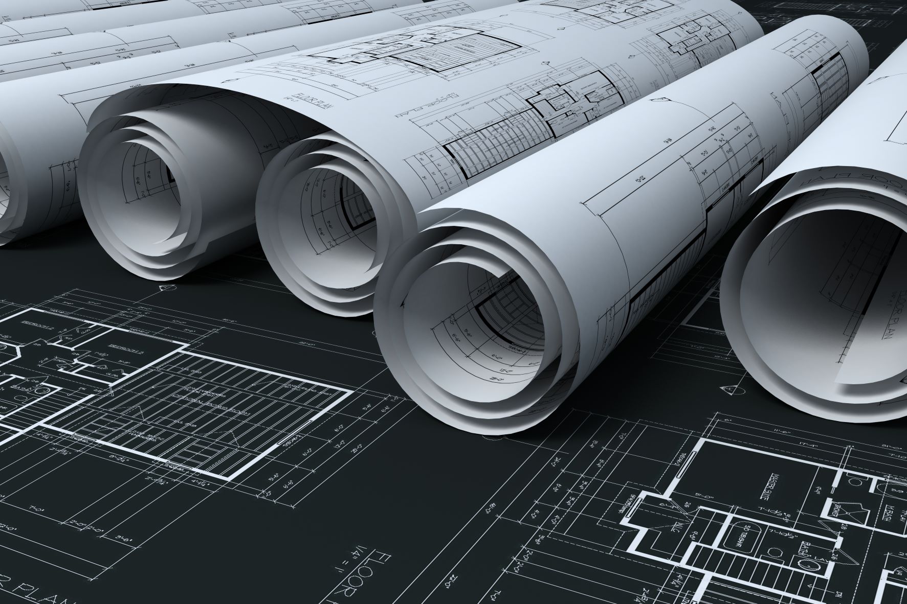 vector image of rolls of construction documents and blueprints