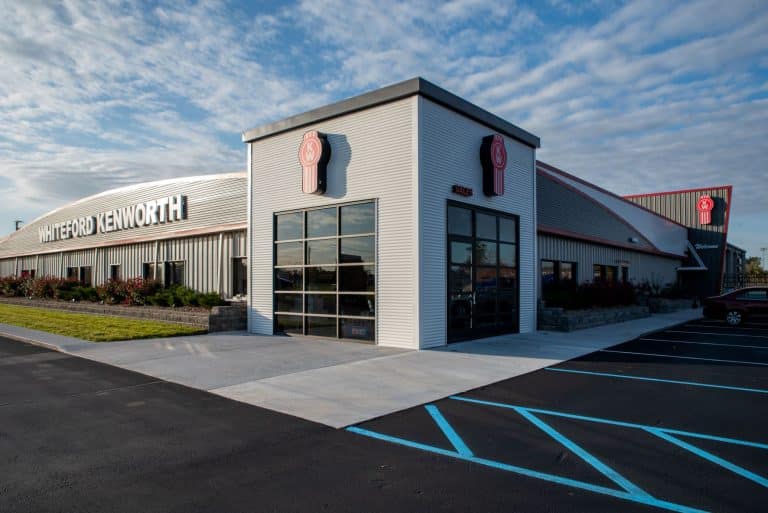 exterior shot of renovated Whiteford Kenworth facade in South Bend Indiana